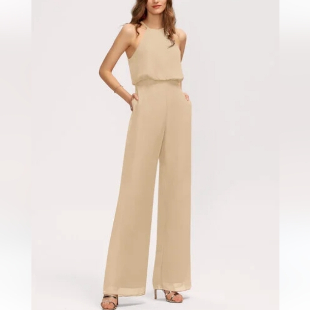 JJ'S HOUSE Champagne Long Chiffon Jumpsuit Sz-14